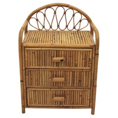 Vintage Split Reed Bamboo Rattan End Table or Nightstand, 1970s
