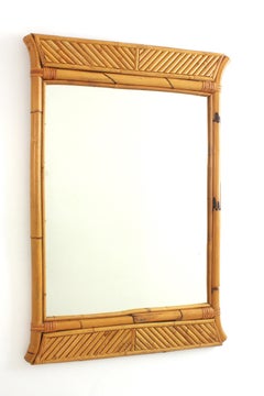 Split Reed Bambus-Rattan- Pagodenspiegel / Konsolenspiegel, Italien 1950er Jahre