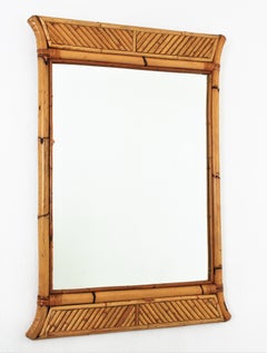 Split Reed Bamboo Rattan Pagoda Wall Mirror
