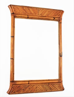 Split Reed Bamboo Rattan Pagoda Wall Mirror