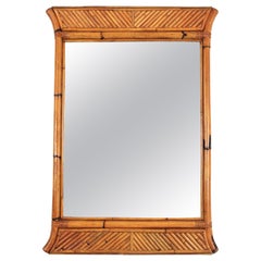 Split Reed Bamboo Rattan Pagoda Wall Mirror