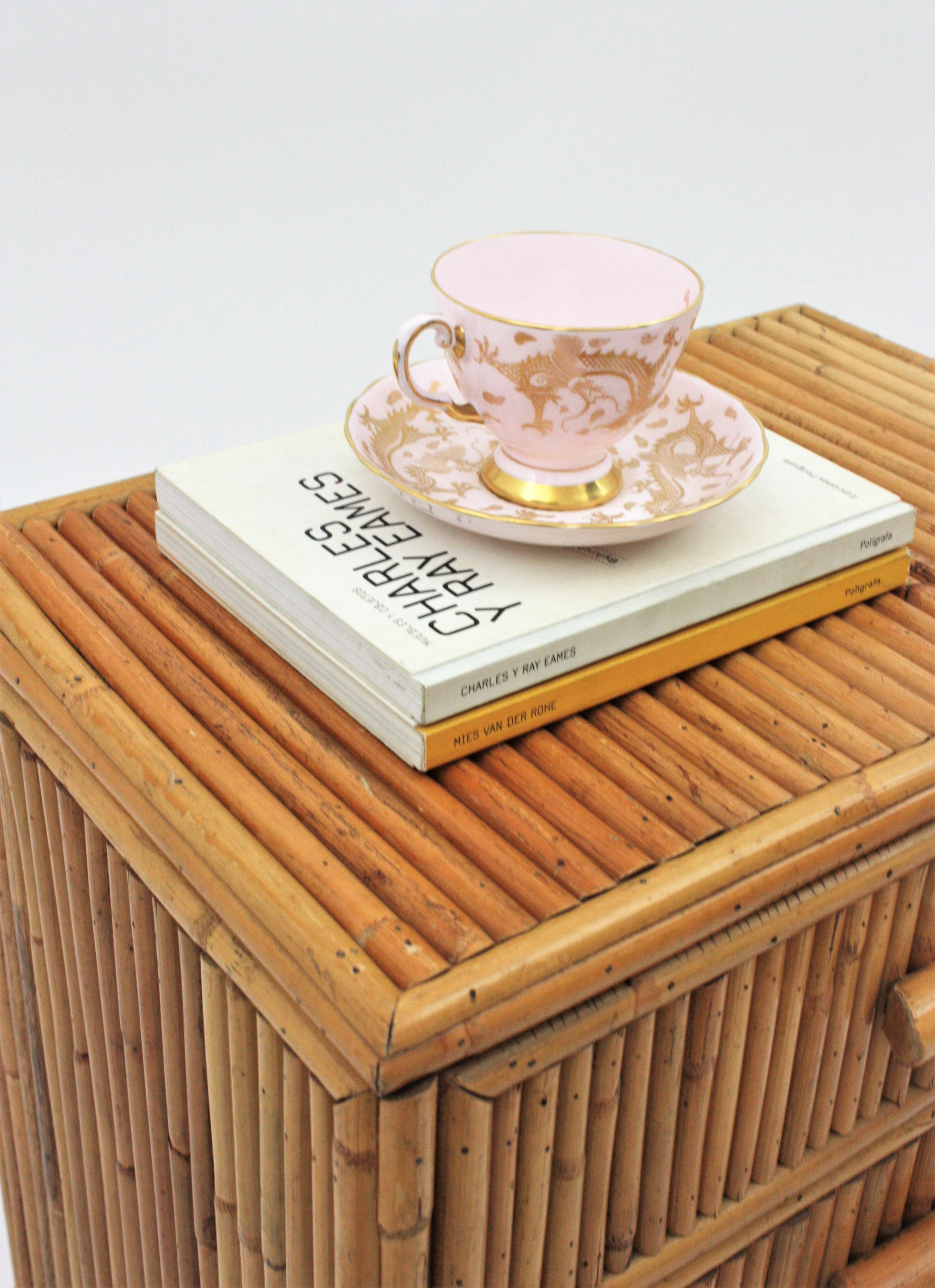 Split Reed Bamboo Rattan Small Chest or Nightstand, 1970s For Sale 2