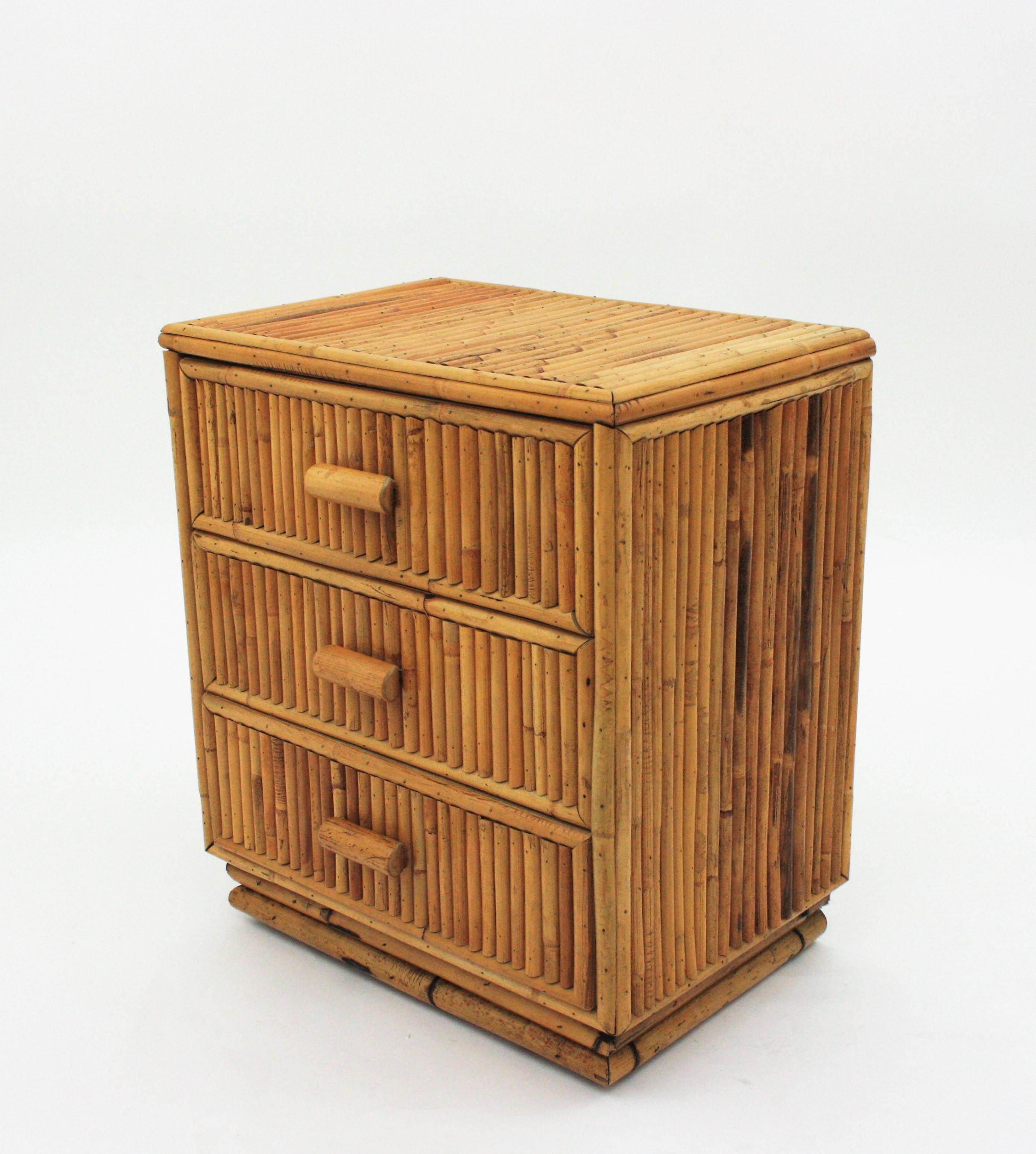 Split Reed Bamboo Rattan Small Chest or Nightstand, 1970s For Sale 3