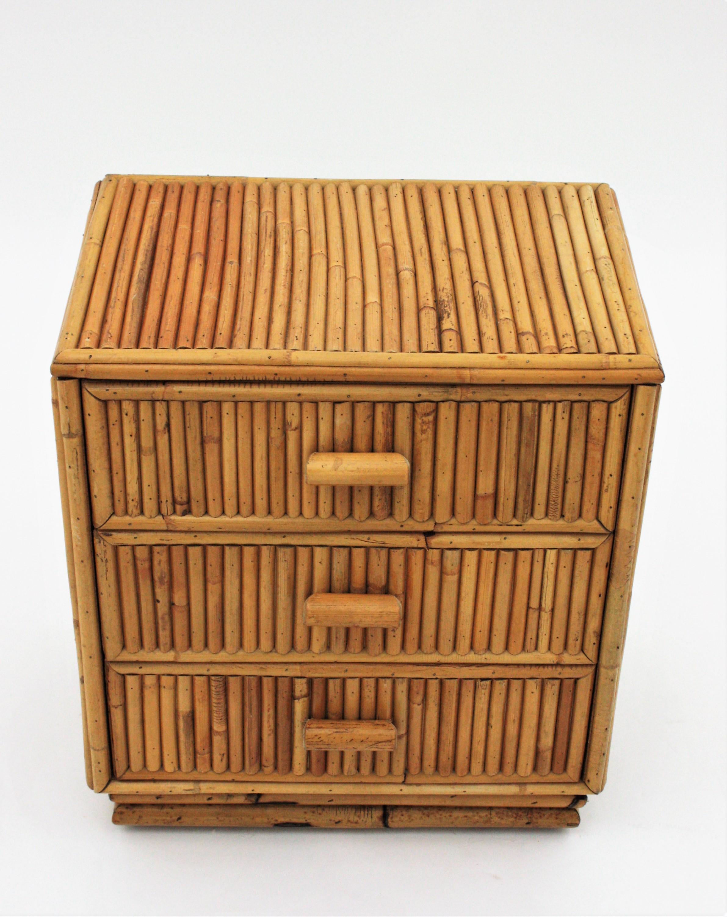Split Reed Bamboo Rattan Small Chest or Nightstand, 1970s For Sale 4