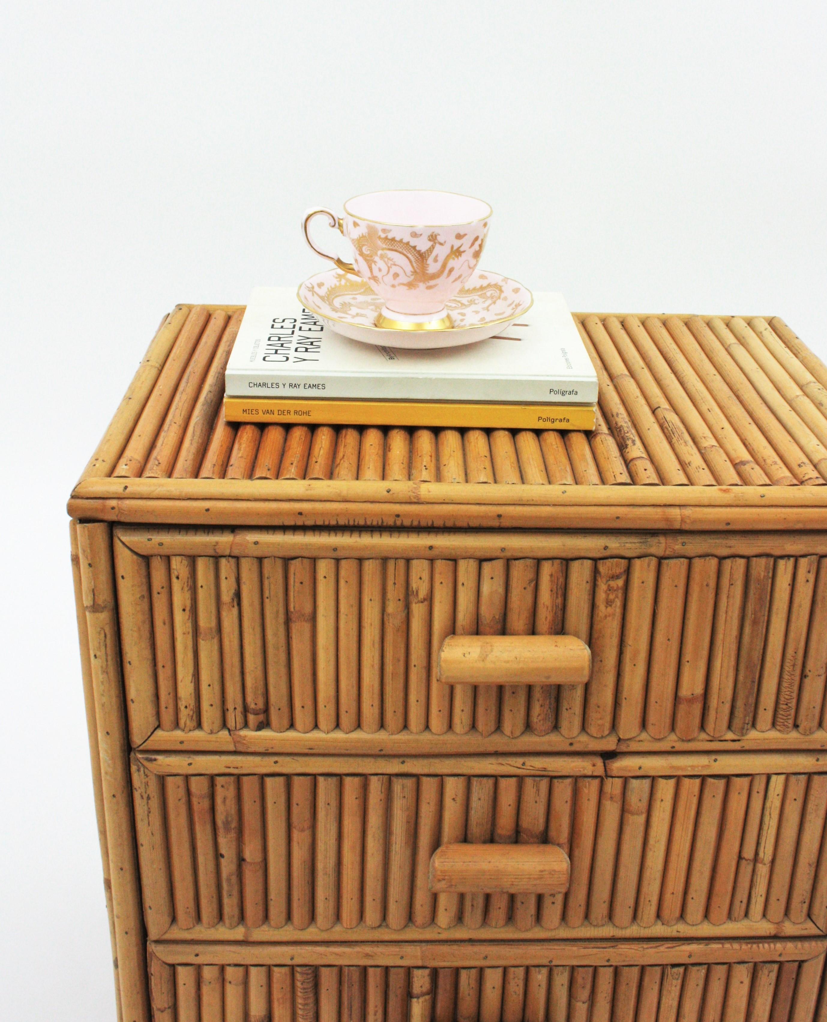 20th Century Split Reed Bamboo Rattan Small Chest or Nightstand, 1970s For Sale