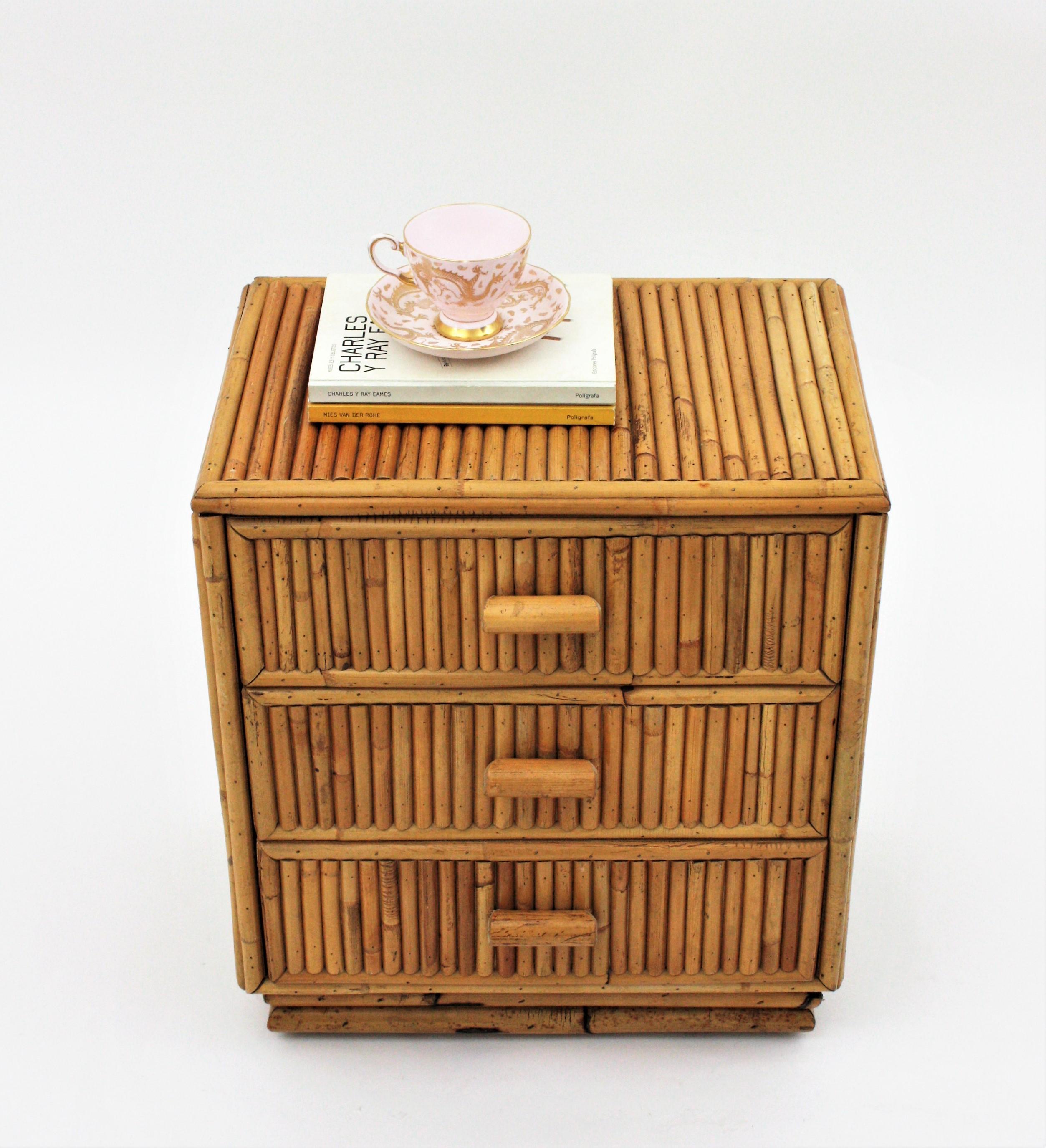 Split Reed Bamboo Rattan Small Chest or Nightstand, 1970s For Sale 1