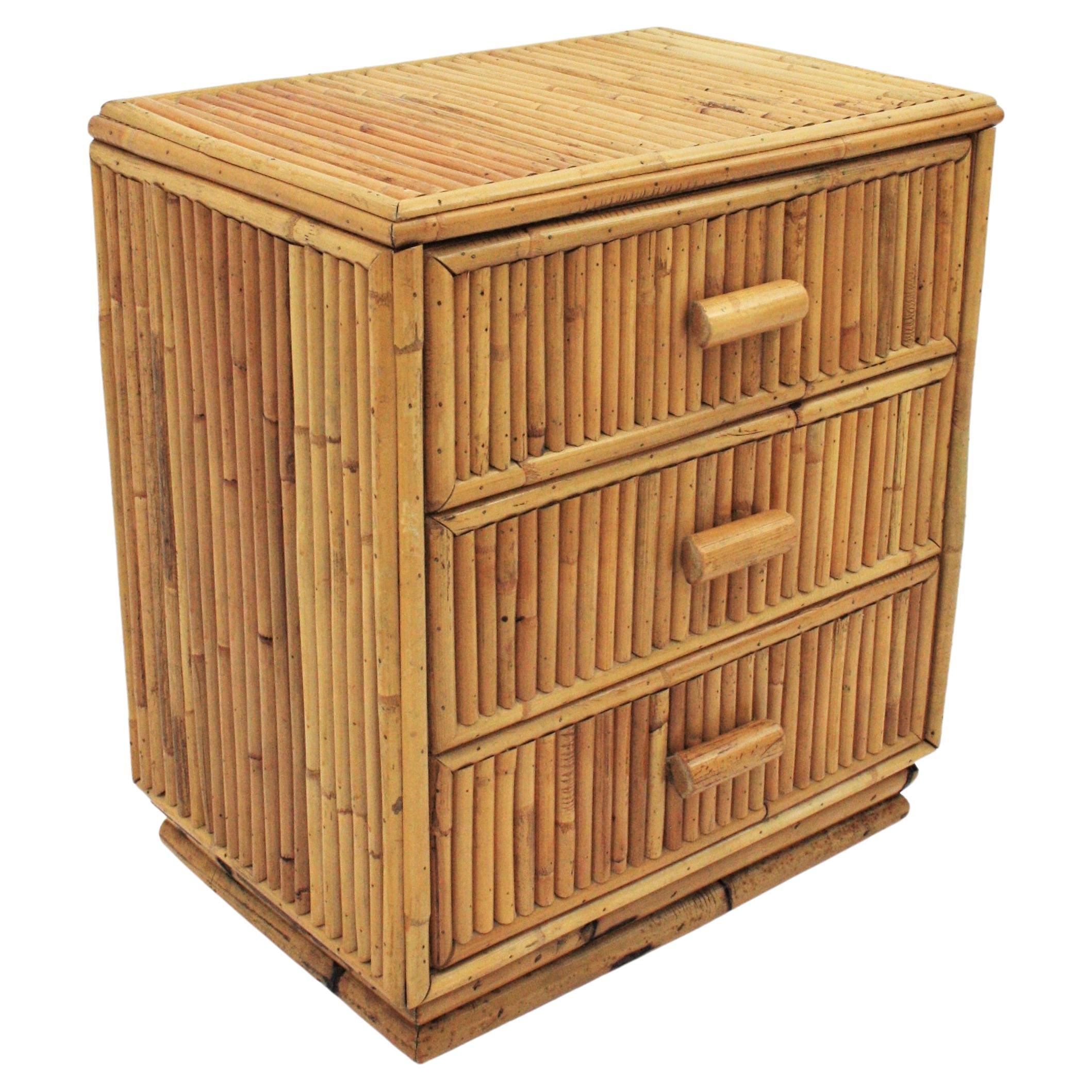 Split Reed Bamboo Rattan Small Chest or Nightstand, 1970s