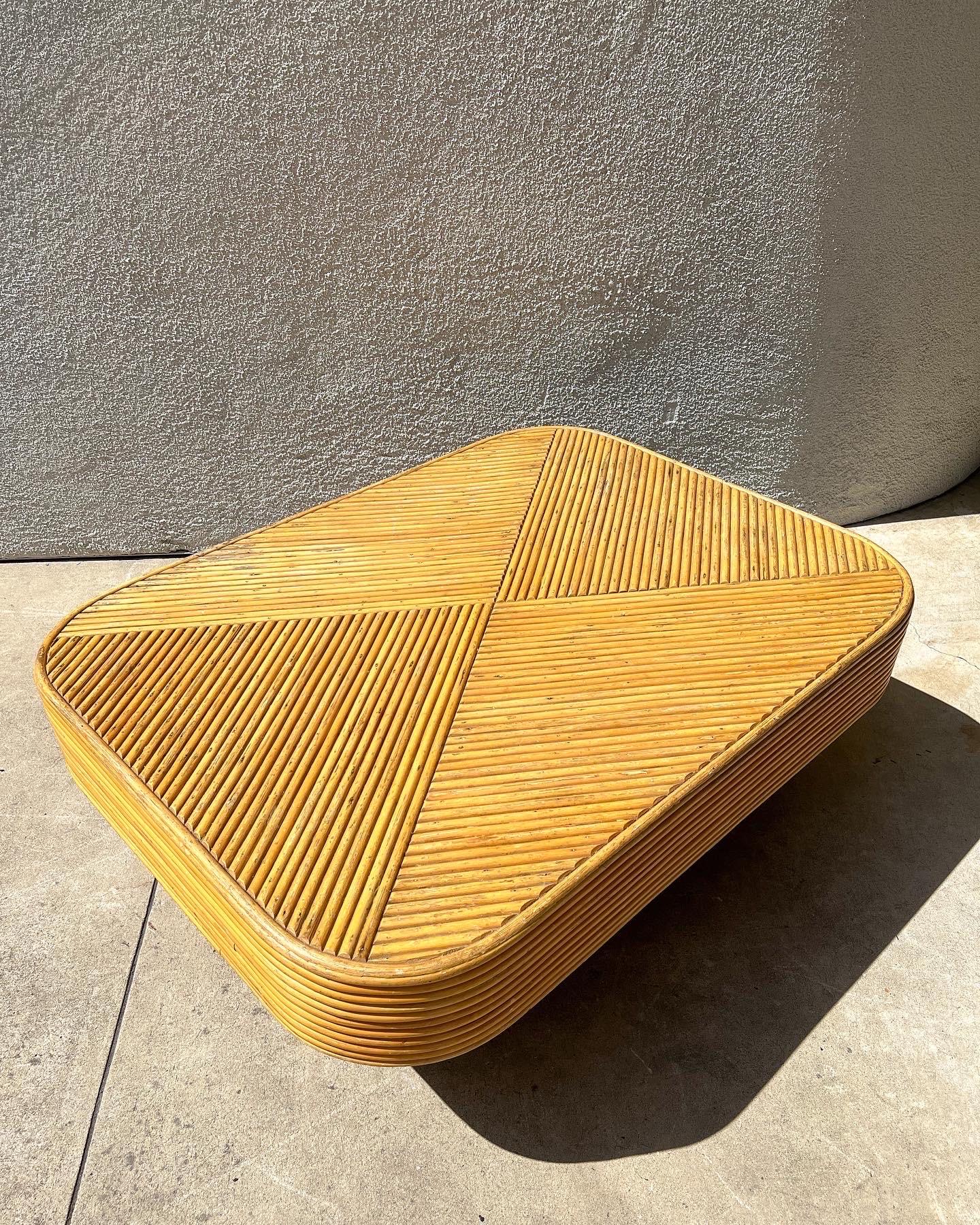 Mid-Century Modern Split Reed Bamboo Stepped Coffee Table For Sale