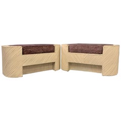 Split Reed Bamboo Upholstered Benches a Pair Midcentury Design