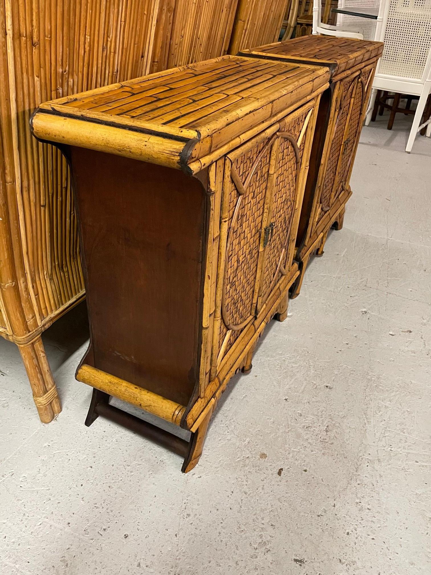 Split Reed Basketweave Rattan Nightstands, a Pair 2