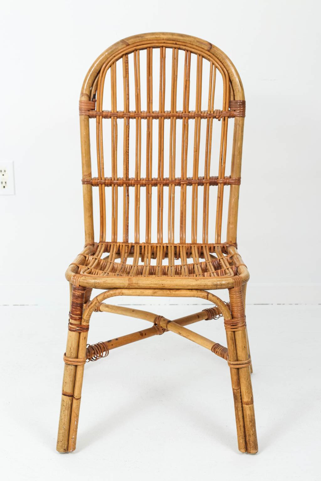 Mid-Century Modern Split Reed Card Table with Four Chairs