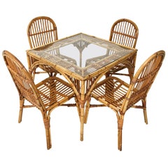 Split Reed Card Table with Four Chairs