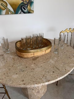 Plateau italien extra-large en roseau fendu avec bordure en laiton, fabriqué à la main, style bohème