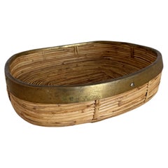 Plateau italien extra-large en roseau fendu avec bordure en laiton, fabriqué à la main, style bohème