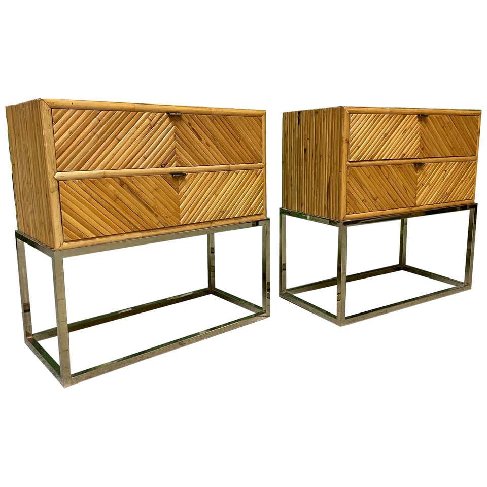 Split Reed Rattan Console Table with Matching Stools at 1stDibs