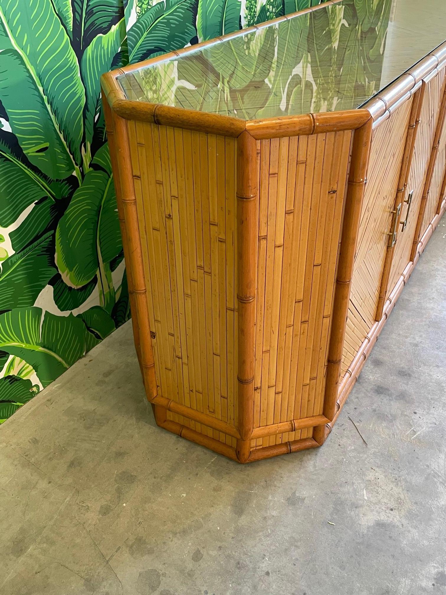 Organic Modern Split Reed Rattan and Faux Bamboo Credenza