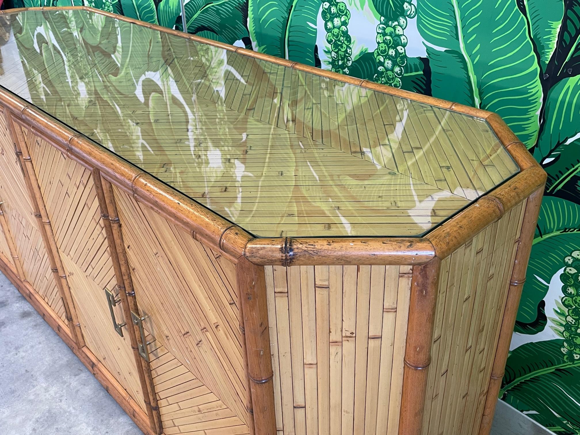Split Reed Rattan and Faux Bamboo Credenza In Good Condition In Jacksonville, FL