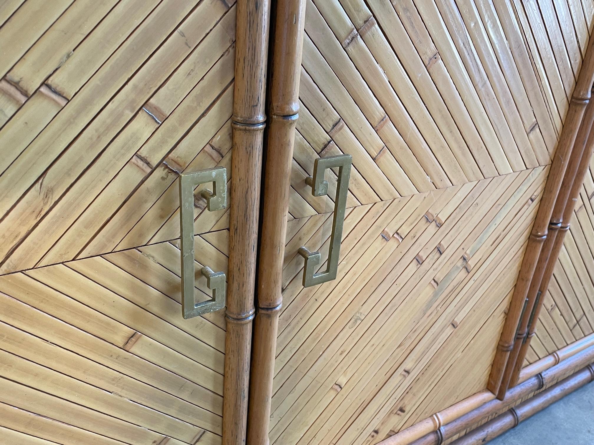 Late 20th Century Split Reed Rattan and Faux Bamboo Credenza