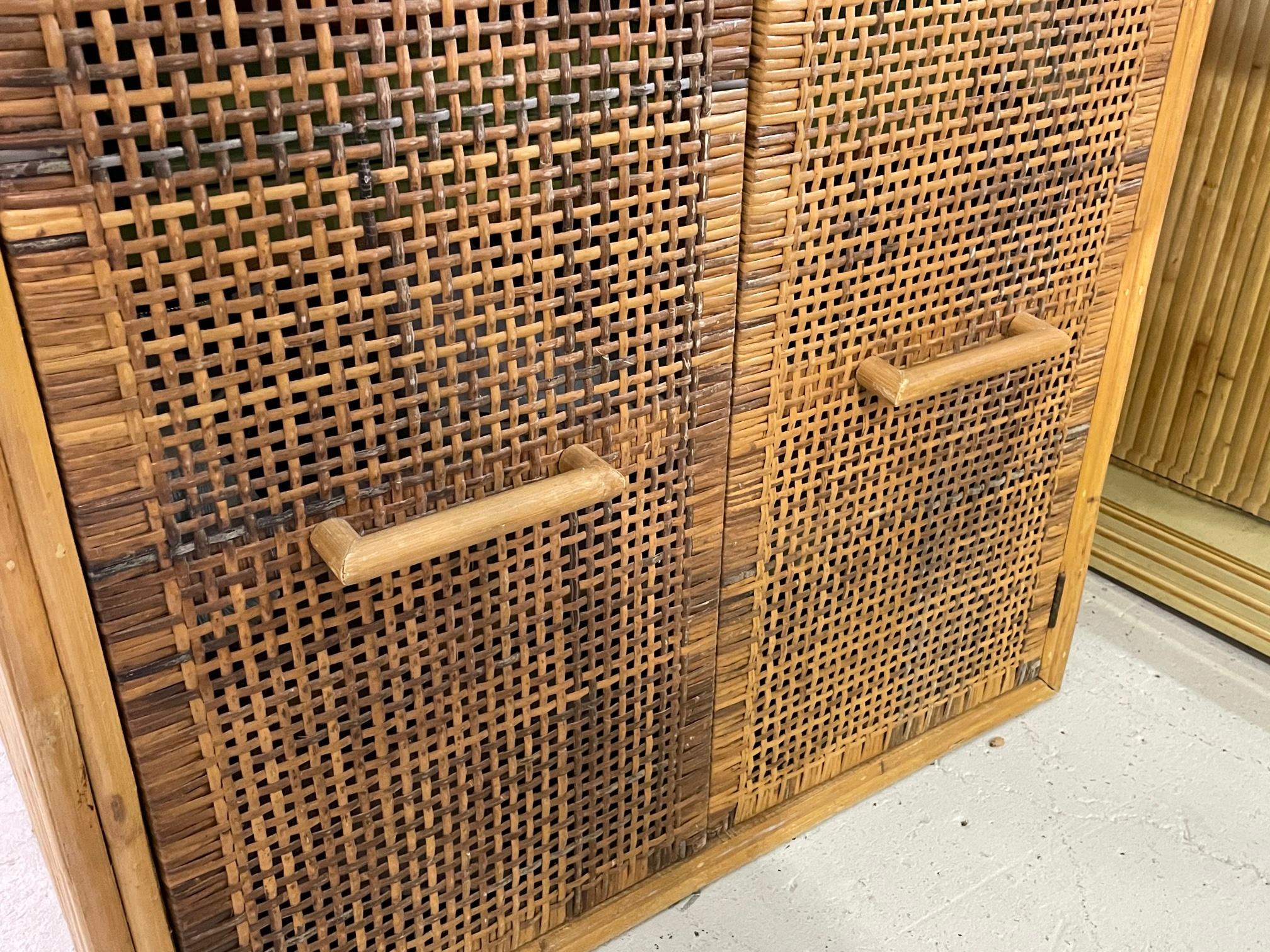 Split Reed Rattan and Wicker Cabinet In Good Condition In Jacksonville, FL