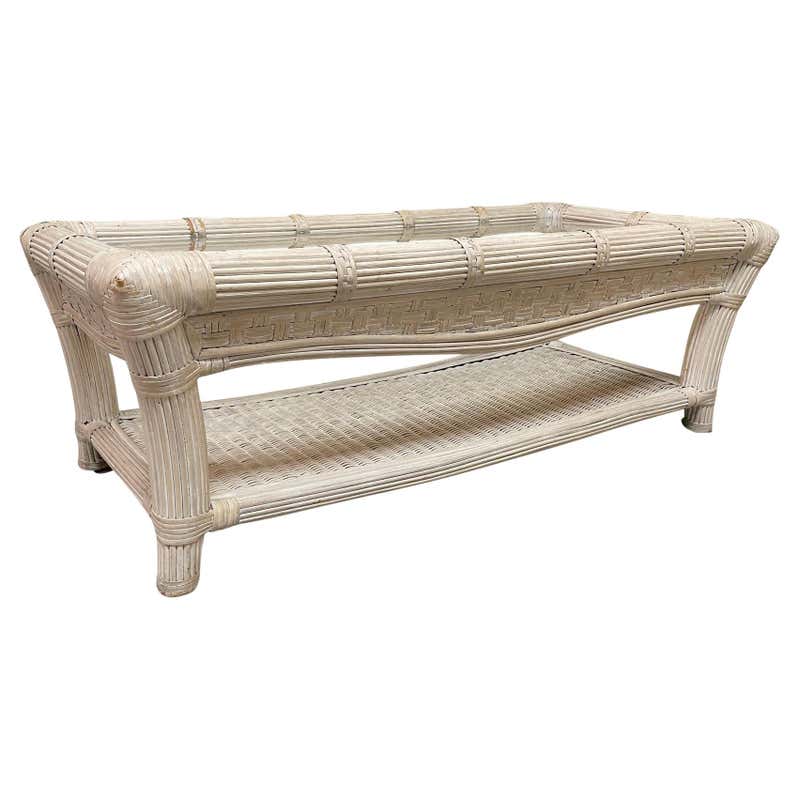 Split Reed Rattan Console Table with Matching Stools at 1stDibs