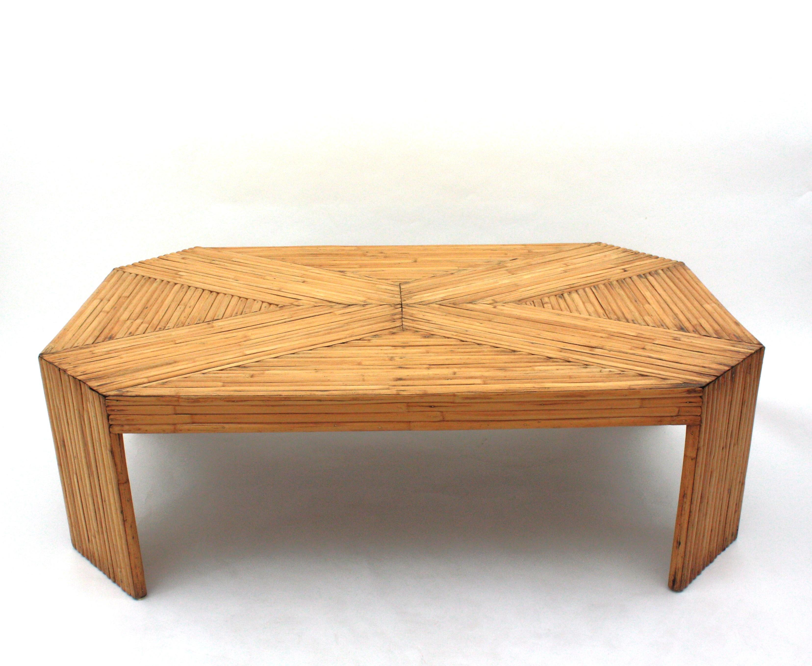 Split Reed Rattan Bamboo Large Coffee Table After Gabriella Crespi For Sale 12