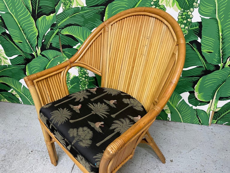 Split Reed Rattan Bucket Dining Chairs, Set of 6 For Sale at 1stDibs