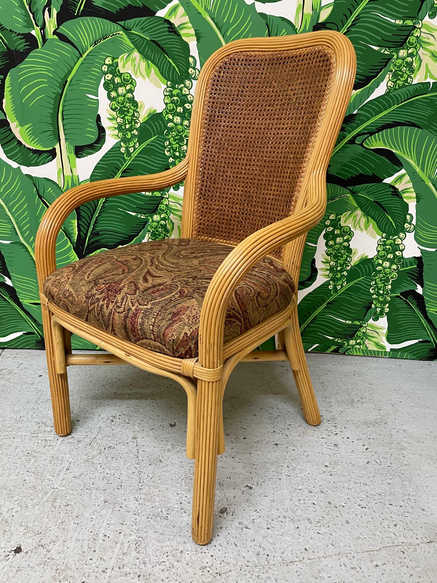 Split Reed Rattan Cane Back Dining Chairs, Set of 6 In Good Condition For Sale In Jacksonville, FL