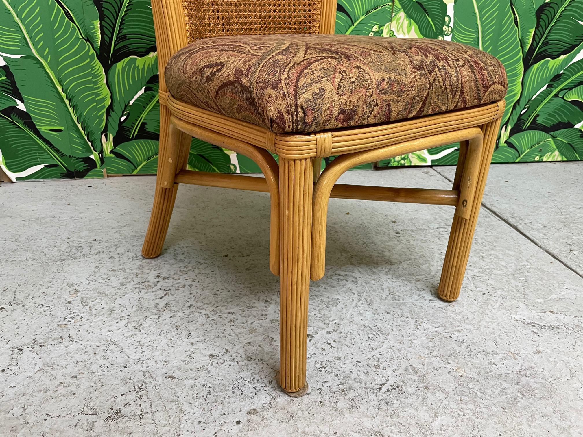 Upholstery Split Reed Rattan Cane Back Dining Chairs, Set of 6 For Sale
