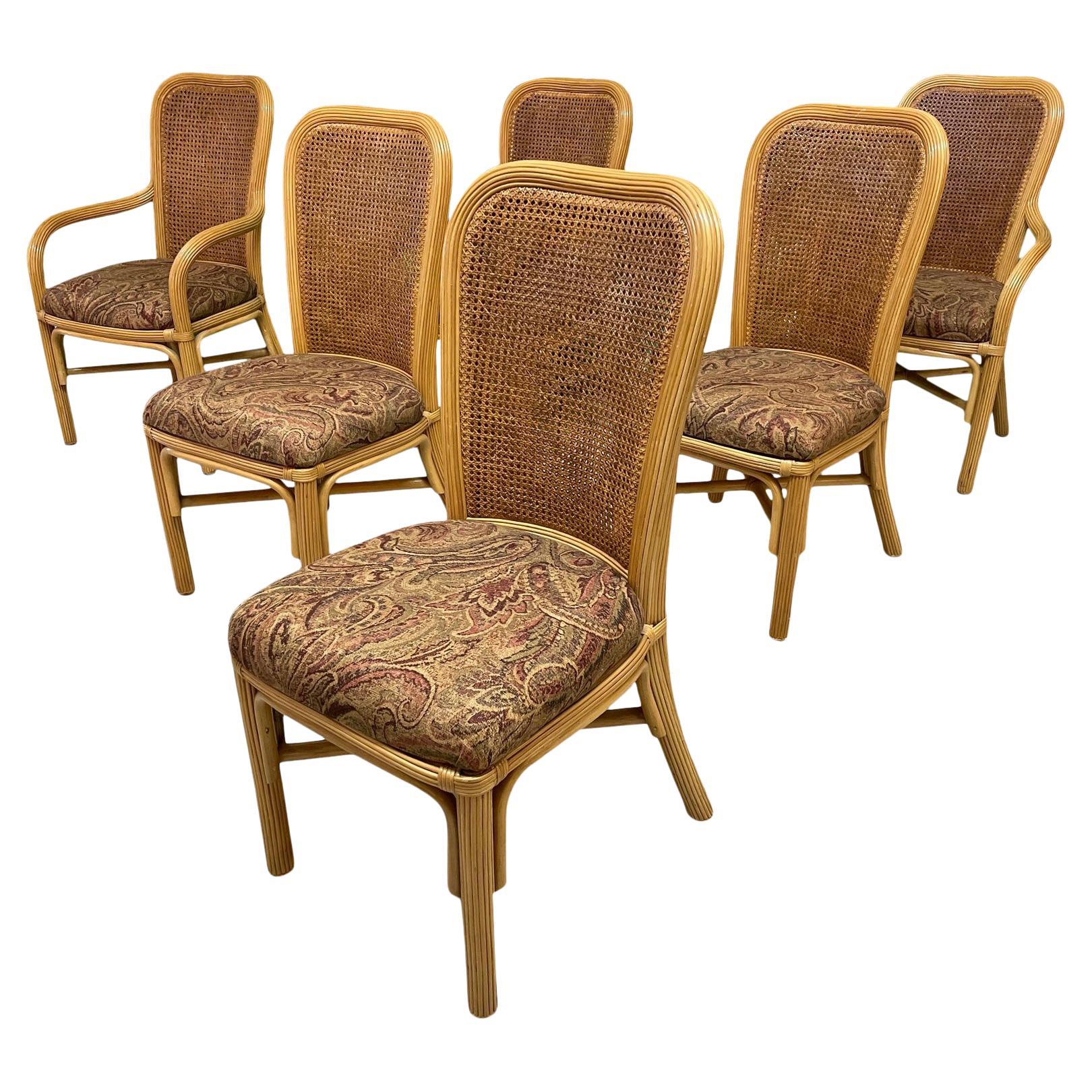 Esszimmerstühle aus geteiltem Schilf-Rattan mit Rohrrückenlehne, 6er-Set