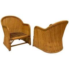 Vintage Split Reed Rattan Club Chairs