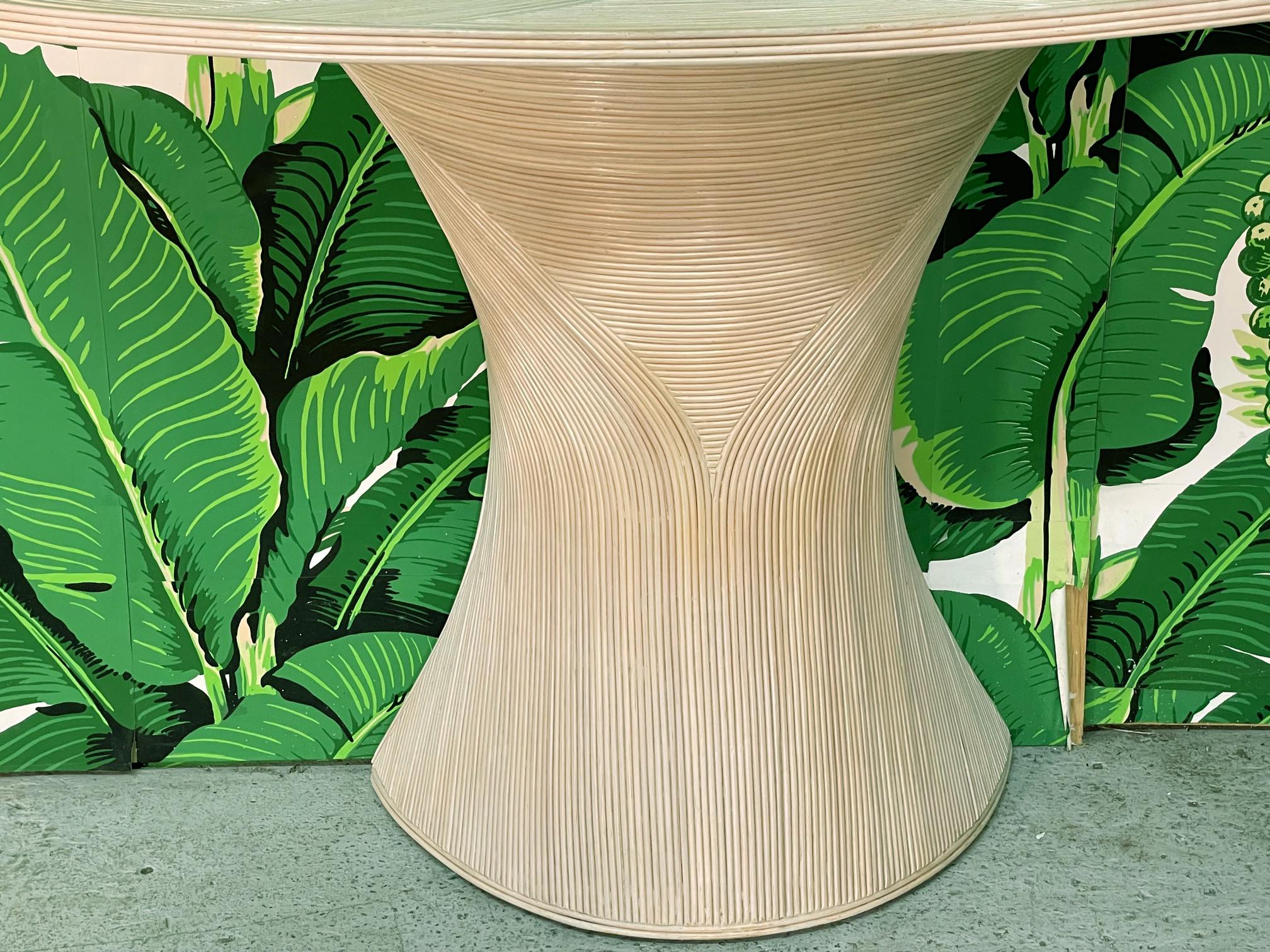 Organic Modern Split Reed Rattan Demi-Lune Pedestal Console Table