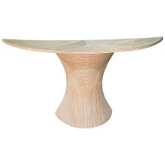 Split Reed Rattan Demi-Lune Pedestal Console Table