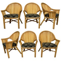 Split Reed Rattan Dining Chairs, Set of 6