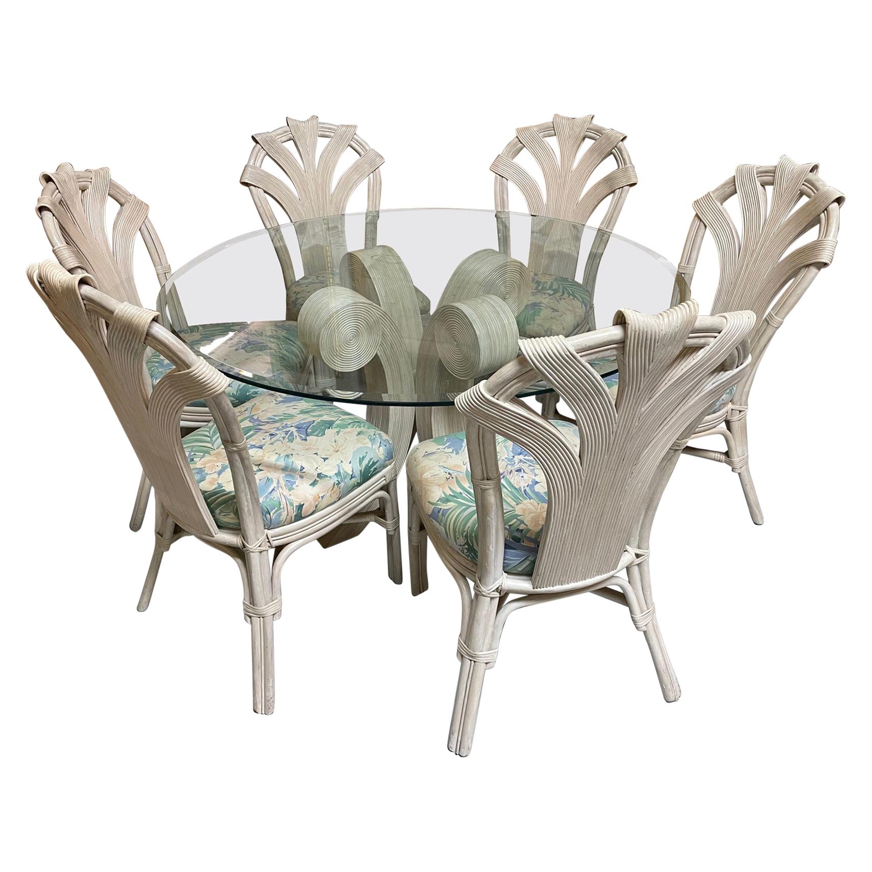 Split Reed Rattan Dining Set in the Manner of Betty Cobonpue