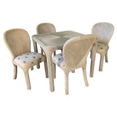 Split Reed Rattan Dining Table and 4 Chairs Set