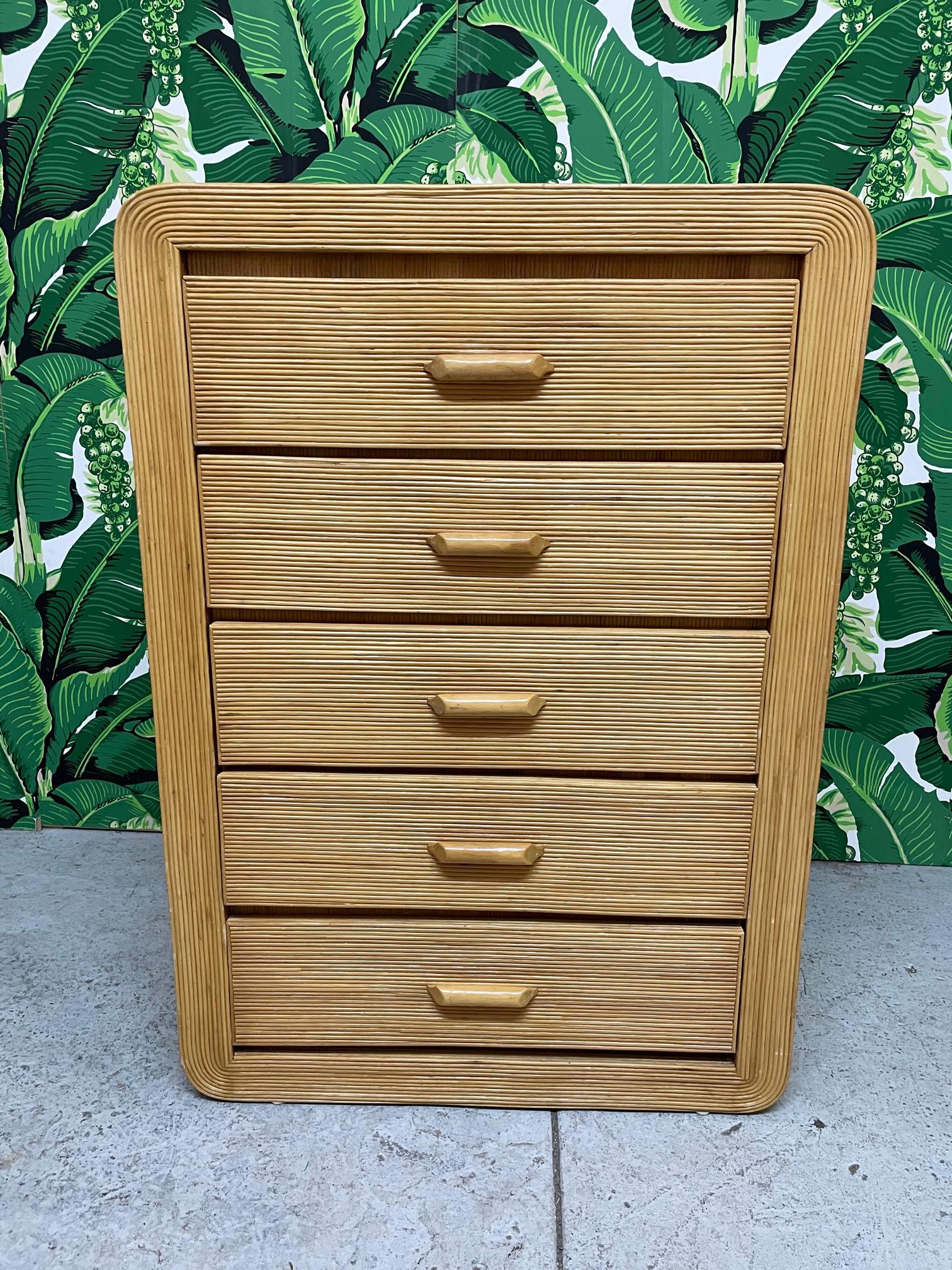 Split Reed Rattan Dresser in the Style of Gabriella Crespi In Good Condition In Jacksonville, FL
