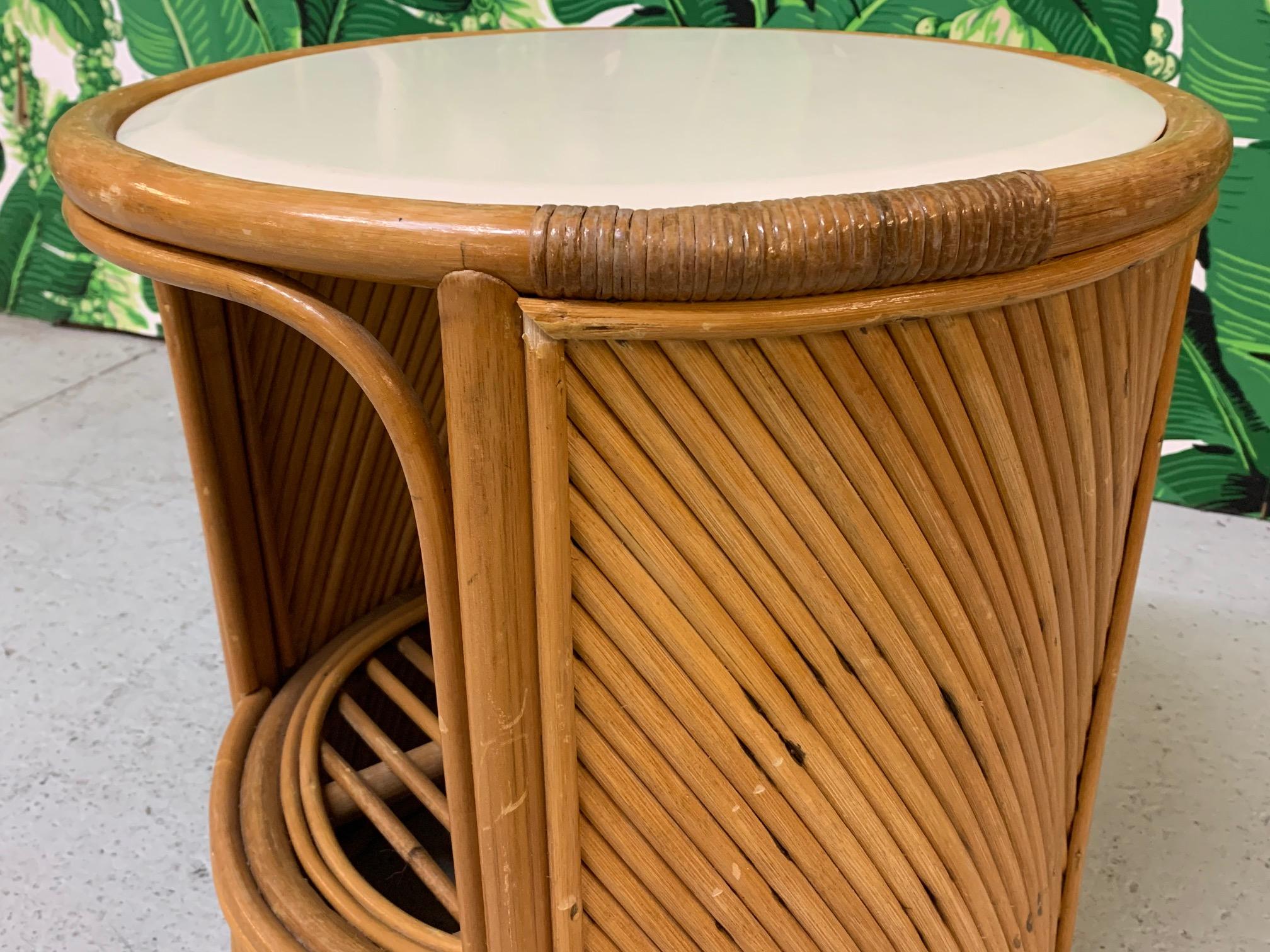 Split Reed Rattan Drum End Table In Good Condition In Jacksonville, FL