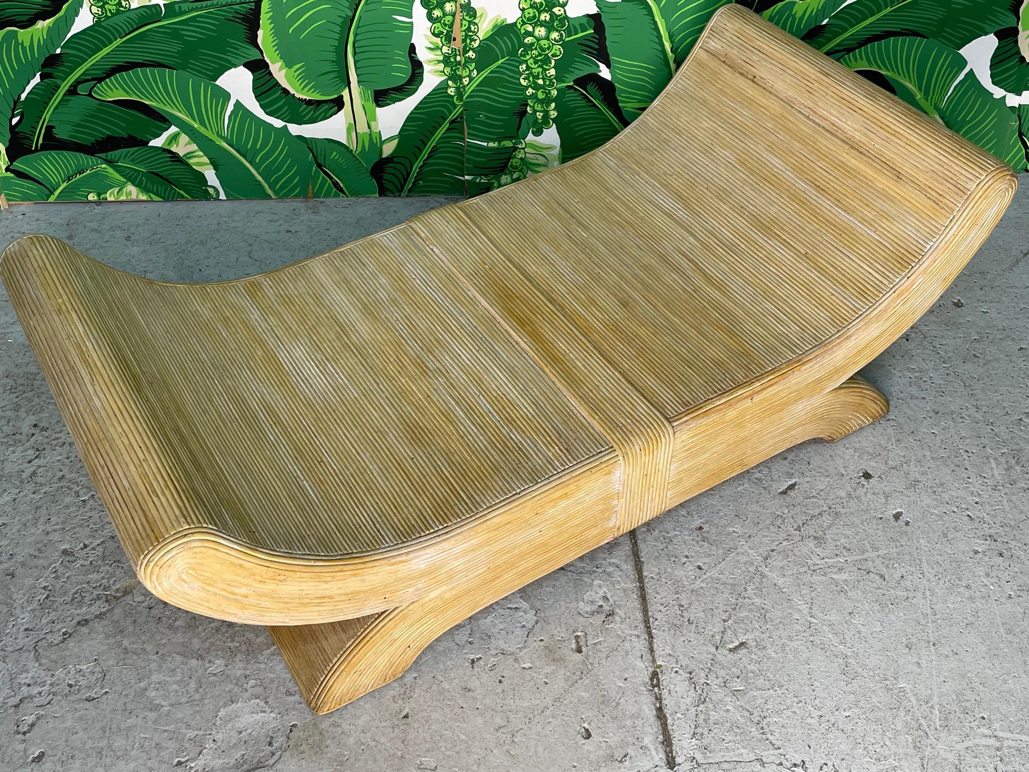 Organic Modern Split Reed Rattan Emperors Bench Attributed to Betty Cobonpue