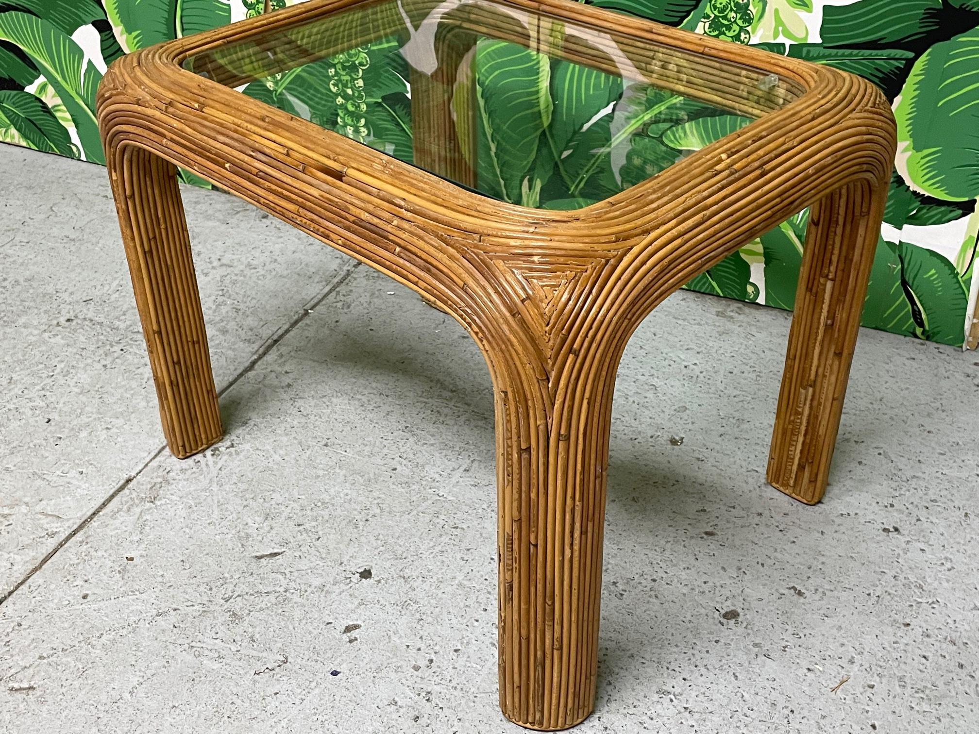 Organic Modern Split Reed Rattan End/Side Table