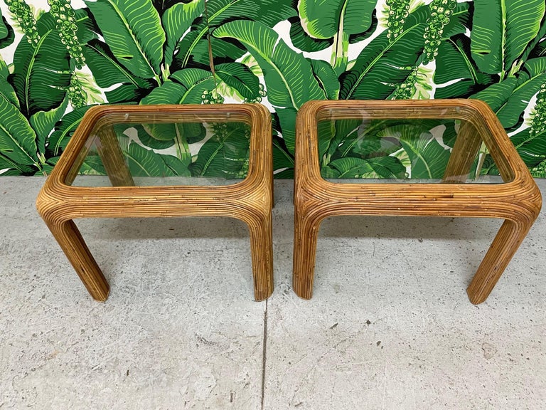 Split Reed Rattan End or Side Tables, a Pair For Sale at 1stDibs