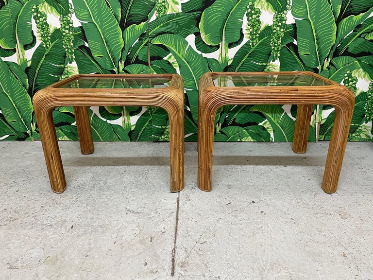 Split Reed Rattan End or Side Tables, a Pair For Sale at 1stDibs