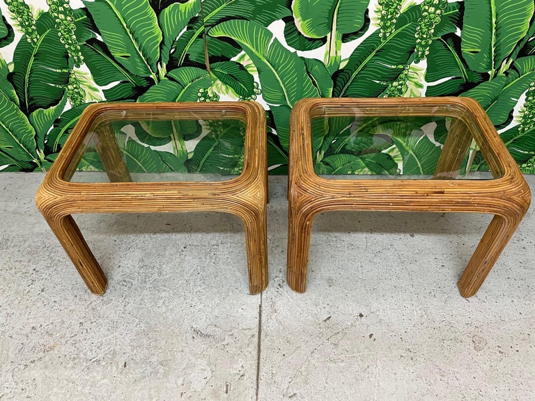 Split Reed Rattan End/Side Tables, a Pair at 1stDibs