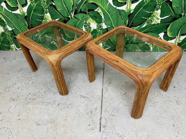 Split Reed Rattan End or Side Tables, a Pair For Sale at 1stDibs