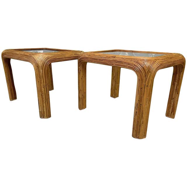 Split Reed Rattan End or Side Tables, a Pair For Sale at 1stDibs