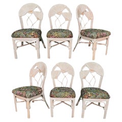 Vintage Split Reed Rattan Floral Design Dining Chairs