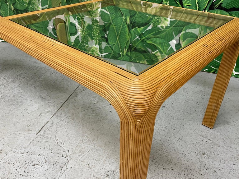 Split Reed Rattan Glass Top Dining Table For Sale at 1stDibs