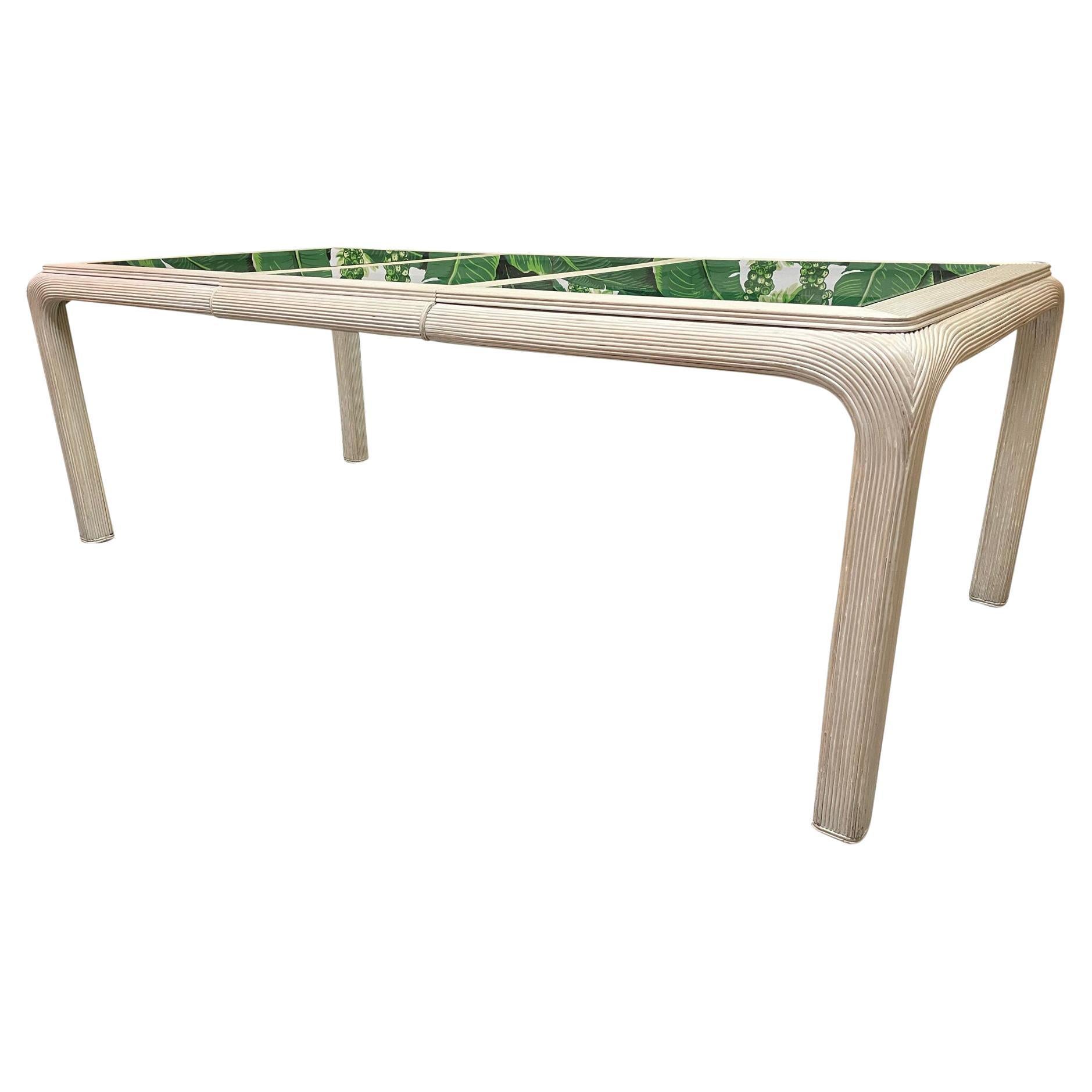 Split Reed Rattan Glass Top Dining Table