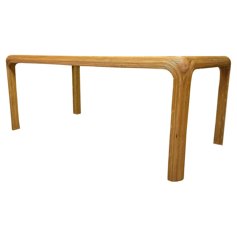 Split Reed Rattan Glass Top Dining Table For Sale at 1stDibs
