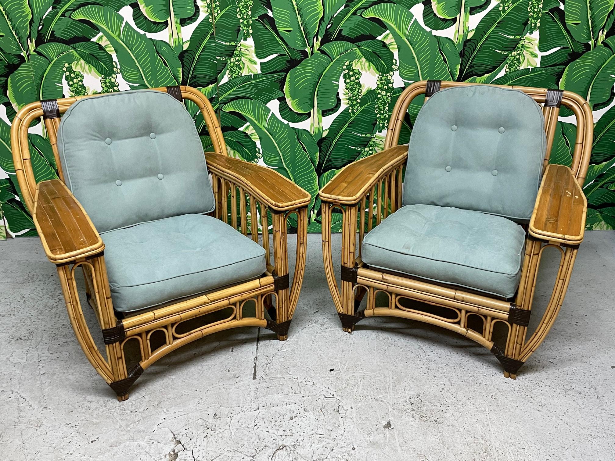 Split Reed Rattan Large Club Chairs, a Pair 4