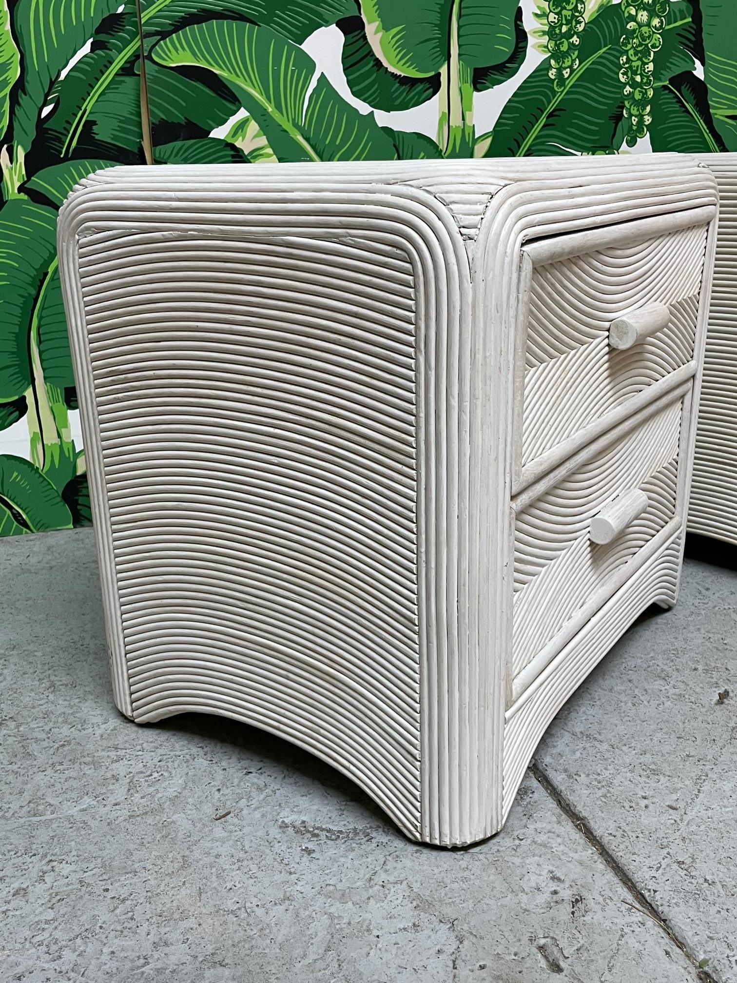 Organic Modern Split Reed Rattan Nightstands, a Pair
